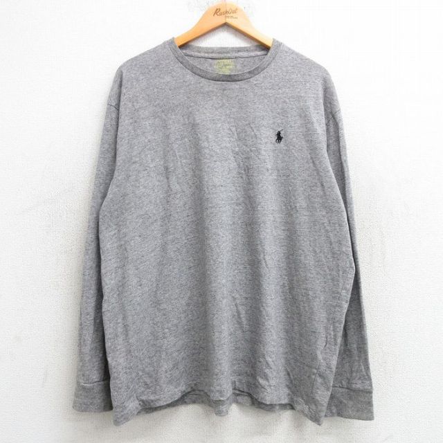 XL★古着 ラルフローレン Ralph Lauren 長袖 ブランド Tシャツ メンズ ワンポイントロゴ 大きいサイズ コットン クルーネック グレー 霜降り 25mar07 中古