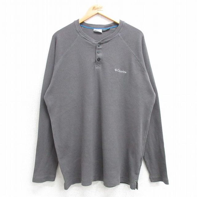XL★古着 コロンビア COLUMBIA 長袖 サーマル Tシャツ メンズ ワンポイントロゴ ラグラン クルーネック グレー 25mar07 中古