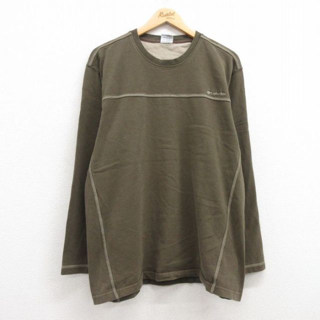 XL★古着 コロンビア COLUMBIA 長袖 ビンテージ Tシャツ メンズ 00年代 00s ワンポイントロゴ コットン クルーネック 緑 グリーン 25mar07 中古