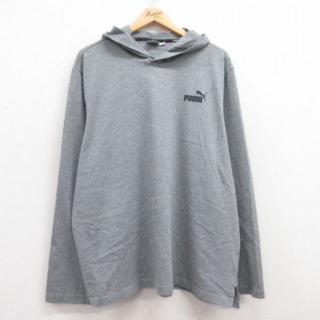 XL★古着 プーマ puma 長袖 Tシャツ パーカー メンズ ワンポイントロゴ 大きいサイズ コットン グレー 霜降り 25mar08 中古
