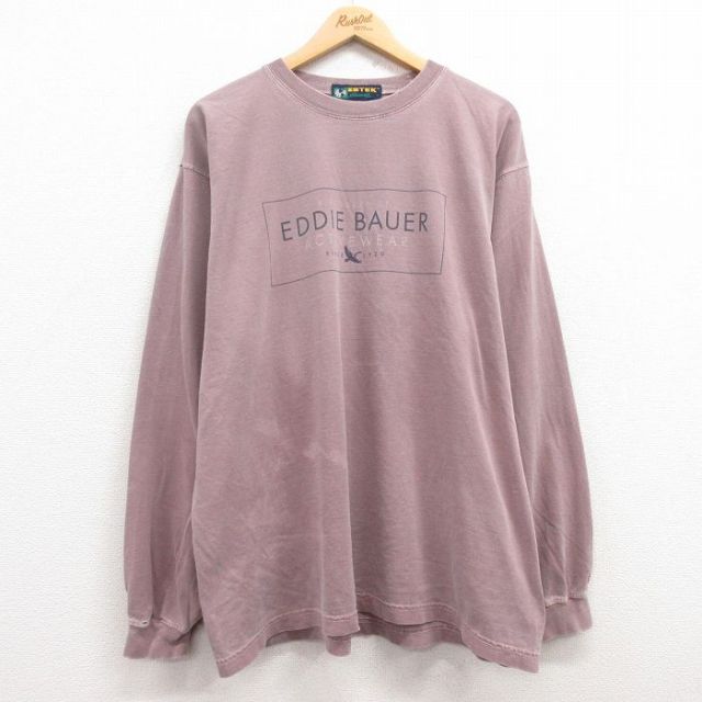 XL★古着 エディーバウアー 長袖 ビンテージ Tシャツ メンズ 00年代 00s ビッグロゴ EBTEK 大きいサイズ コットン クルーネック カナダ製 薄茶 ブラウン 【spe】 25mar08 中古