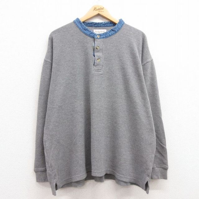 XL★古着 長袖 ビンテージ サーマル Tシャツ メンズ 00年代 00s 大きいサイズ ヘンリーネック グレー 霜降り 25mar08 中古