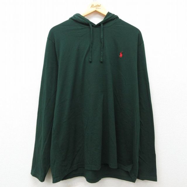 XL★古着 ラルフローレン Ralph Lauren 長袖 ブランド Tシャツ パーカー メンズ ワンポイントロゴ 大きいサイズ コットン 緑 グリーン 25mar11 中古