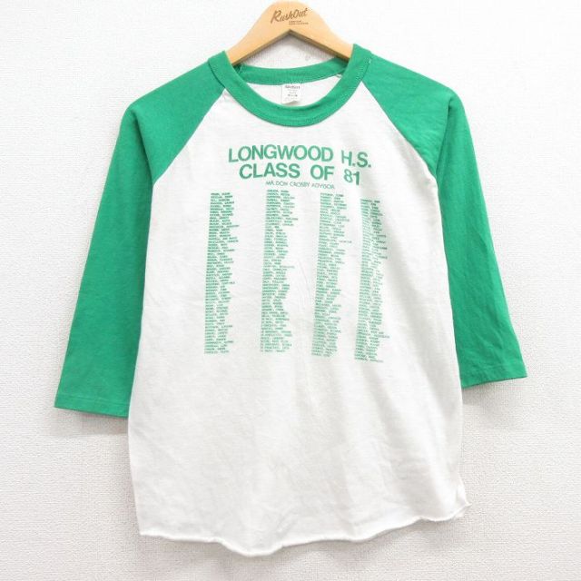 M★古着 7分袖 ビンテージ Tシャツ メンズ 80年代 80s LONGWOOD ツートンカラー ラグラン クルーネック USA製 白他 ホワイト 25mar14 中古 7分丈 七分丈 七分袖