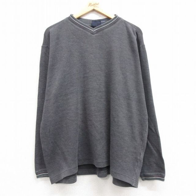 XL★古着 ルート66 長袖 ビンテージ Tシャツ メンズ 00年代 00s 無地 大きいサイズ Vネック 濃グレー 25mar14 中古