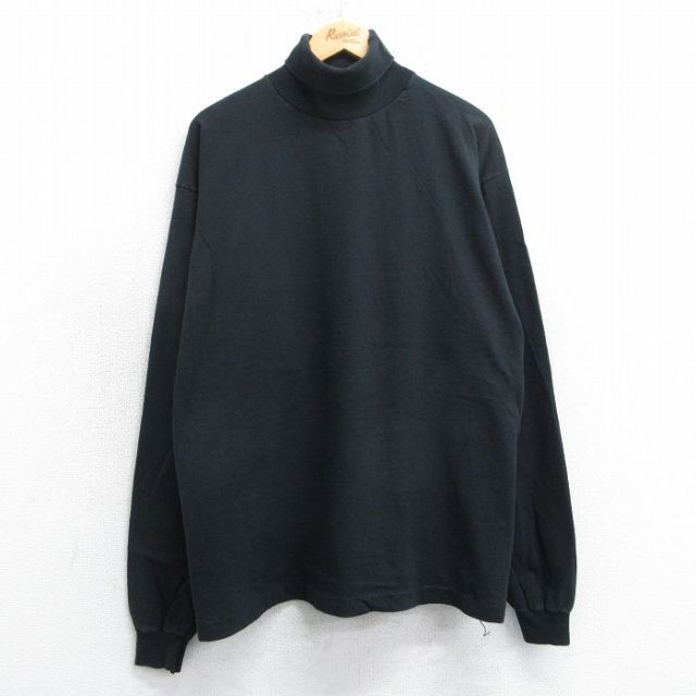 XL★古着 バンヒューセン 長袖 ビンテージ Tシャツ メンズ 90年代 90s 無地 大きいサイズ コットン タートルネック ハイネック 黒 ブラック 25mar18 中古