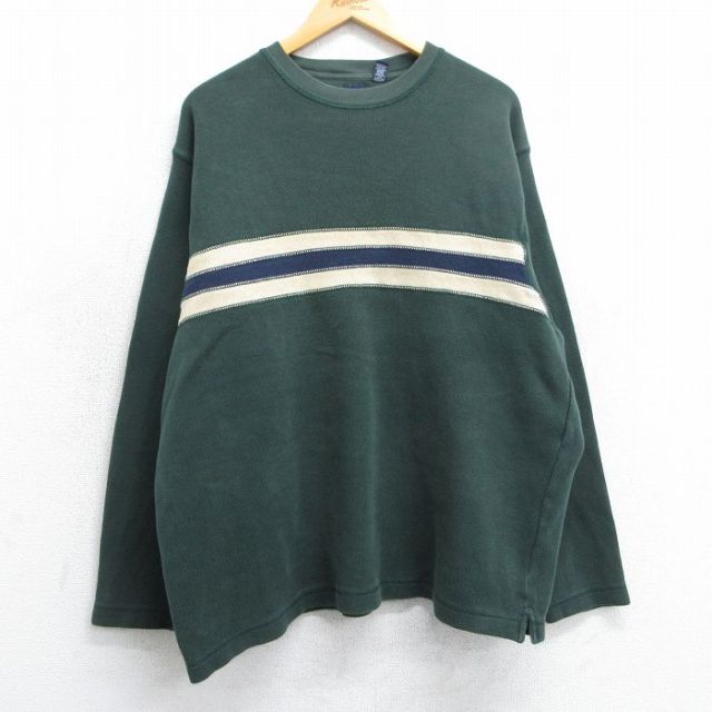 XL★古着 ギャップ GAP 長袖 ビンテージ Tシャツ メンズ 00年代 00s 大きいサイズ コットン クルーネック 緑他 グリーン 25mar18 中古