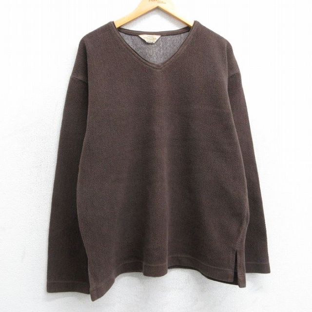XL★古着 長袖 ビンテージ Tシャツ メンズ 90年代 90s 無地 Vネック USA製 茶 ブラウン 25mar18 中古