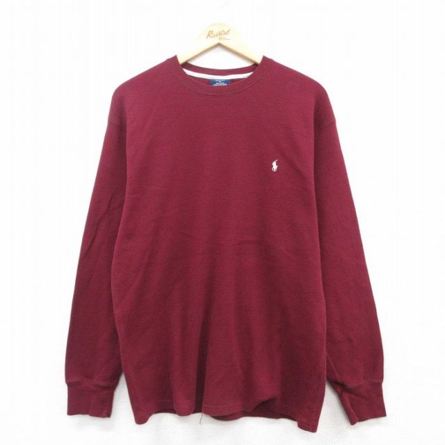 L★古着 ラルフローレン Ralph Lauren 長袖 ブランド サーマル Tシャツ メンズ ワンポイントロゴ コットン クルーネック エンジ 25mar19 中古