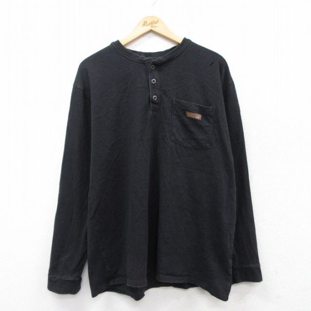 XL★古着 パタゴニア patagonia 長袖 Tシャツ メンズ ワンポイントロゴ 胸ポケット付き ヘンリーネック 黒 ブラック 25mar19 中古