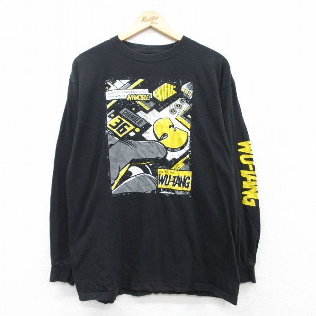 L★古着 長袖 ヒップホップ ラップ Tシャツ メンズ ウータンクラン クルーネック 黒 ブラック 25mar19 中古