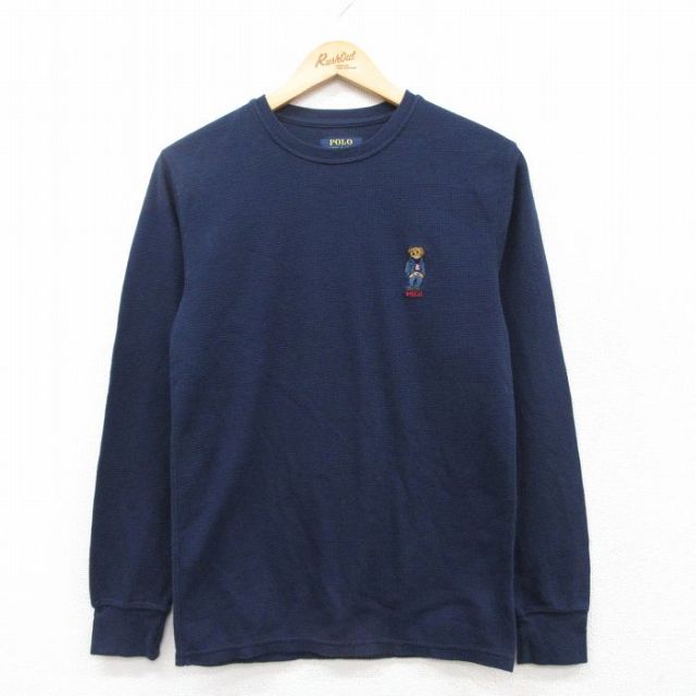 S★古着 ラルフローレン Ralph Lauren 長袖 ブランド サーマル Tシャツ メンズ ポロベア クルーネック 紺 ネイビー 25mar19 中古