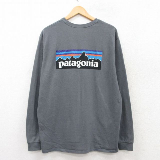 XL★古着 パタゴニア patagonia 長袖 Tシャツ メンズ ビッグロゴ 大きいサイズ クルーネック グレー 【spe】 25mar19 中古