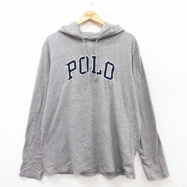 XL★古着 ラルフローレン Ralph Lauren 長袖 ブランド Tシャツ パーカー メンズ ビッグロゴ 大きいサイズ コットン グレー 25mar19 中古