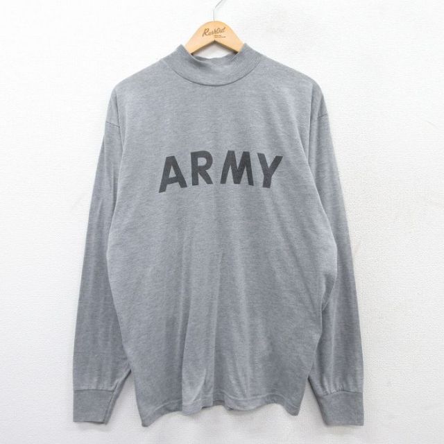 XL★古着 長袖 Tシャツ メンズ ミリタリー アーミー リフレクター モックネック ハイネック USA製 グレー 25mar21 中古