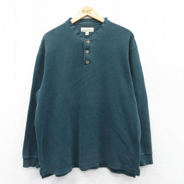 XL★古着 カベラス 長袖 サーマル Tシャツ メンズ コットン ヘンリーネック 緑 グリーン 25mar21 中古