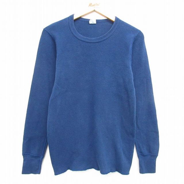S★古着 ジョッキー 長袖 ビンテージ サーマル Tシャツ メンズ 80年代 80s 無地 コットン クルーネック USA製 紺 ネイビー 25mar22 中古