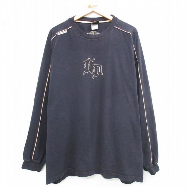 XL★古着 ハーレーダビッドソン Harley Davidson 長袖 Tシャツ メンズ ビッグロゴ 刺繍 大きいサイズ ロング丈 コットン クルーネック 黒 ブラック 【spe】 25mar22 中古