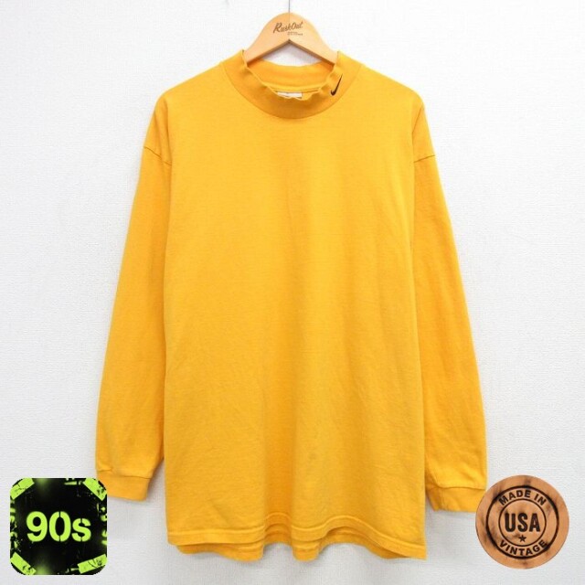 ナイキ 90s 長袖Tシャツ ワンポイントロゴ イエロー XL | 古着
