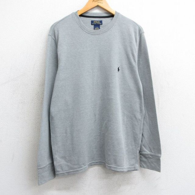XL★古着 ラルフローレン Ralph Lauren 長袖 ブランド サーマル Tシャツ メンズ ワンポイントロゴ クルーネック グレー 25mar24 中古
