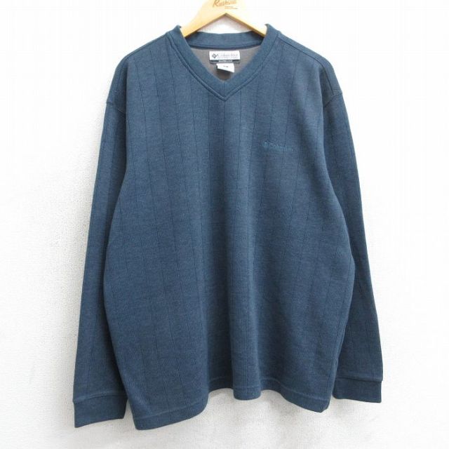 【50%OFF】XL★古着 コロンビア COLUMBIA 長袖 ビンテージ Tシャツ メンズ 00年代 00s ワンポイントロゴ 大きいサイズ Vネック 紺系 ネイビー 25mar24 中古