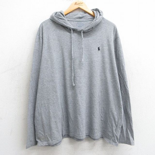 XL★古着 ラルフローレン Ralph Lauren 長袖 ブランド Tシャツ パーカー メンズ ワンポイントロゴ 大きいサイズ コットン グレー 霜降り 【spe】 25mar24 中古