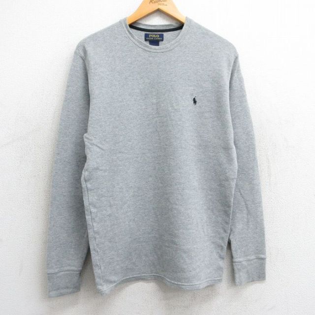 L★古着 ラルフローレン Ralph Lauren 長袖 ブランド サーマル Tシャツ メンズ ワンポイントロゴ コットン クルーネック グレー 霜降り 25mar24 中古