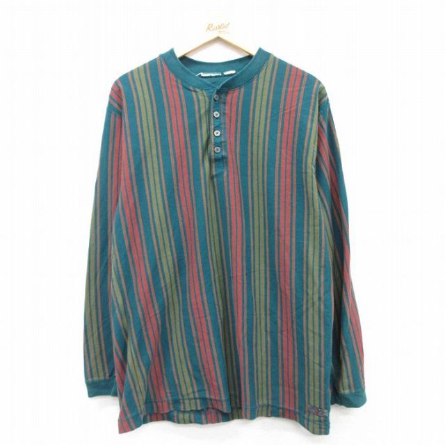 XL★古着 リーバイス Levis 長袖 ビンテージ Tシャツ メンズ 00年代 00s ヘンリーネック 緑他 グリーン ストライプ 25mar28 中古