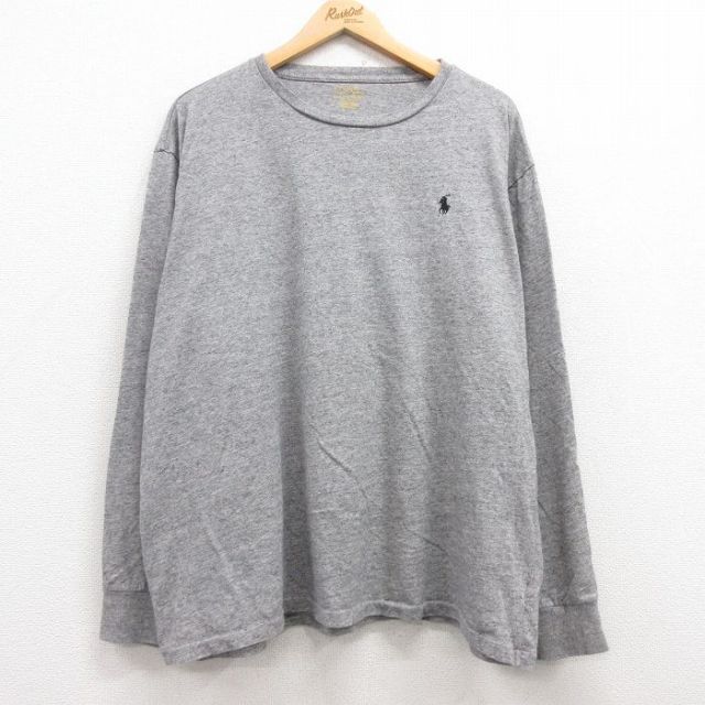 XL★古着 ラルフローレン Ralph Lauren 長袖 ブランド Tシャツ メンズ ワンポイントロゴ 大きいサイズ コットン クルーネック グレー 霜降り 25mar29 中古