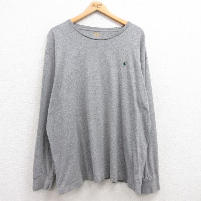 XL★古着 ラルフローレン Ralph Lauren 長袖 ブランド Tシャツ メンズ ワンポイントロゴ 大きいサイズ クルーネック グレー 霜降り 25mar29 中古