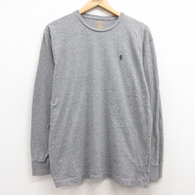 L★古着 ラルフローレン Ralph Lauren 長袖 ブランド Tシャツ メンズ ワンポイントロゴ コットン クルーネック グレー 霜降り 25mar29 中古