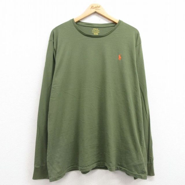XL★古着 ラルフローレン Ralph Lauren 長袖 ブランド Tシャツ メンズ ワンポイントロゴ 大きいサイズ コットン クルーネック 緑 グリーン 25mar29 中古