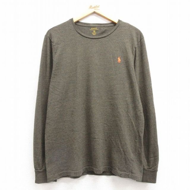 L★古着 ラルフローレン Ralph Lauren 長袖 ブランド Tシャツ メンズ ワンポイントロゴ コットン クルーネック 緑系 グリーン 霜降り 25mar29 中古