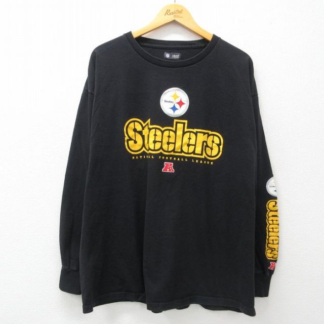 XL★古着 長袖 Tシャツ メンズ NFL ピッツバーグスティーラーズ 大きいサイズ コットン クルーネック 黒他 ブラック アメフト スーパーボウル 25mar31 中古