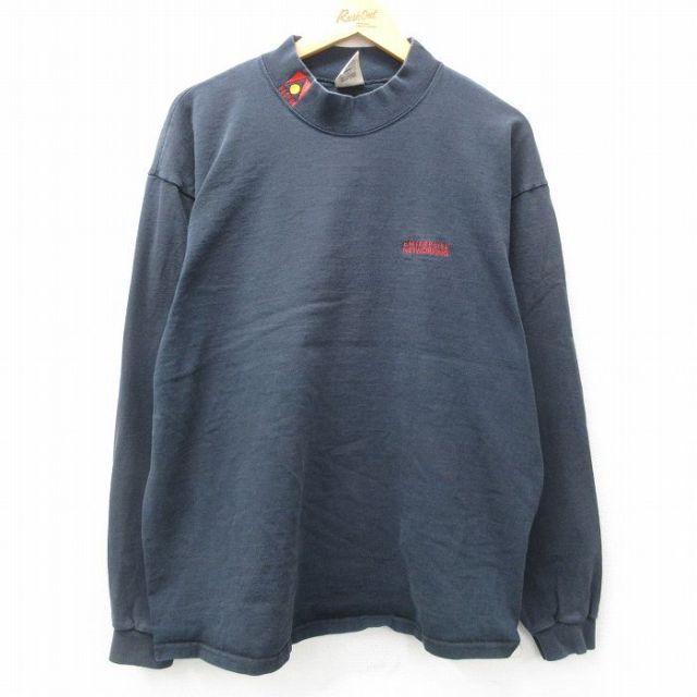 XL★古着 長袖 ビンテージ Tシャツ メンズ 90年代 90s NETWORKING 大きいサイズ コットン モックネック ハイネック USA製 濃紺 ネイビー 25mar31 中古