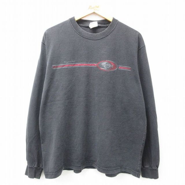 XL★古着 長袖 ビンテージ Tシャツ メンズ 00年代 00s ハードロックカフェ ナイアガラの滝 大きいサイズ コットン クルーネック カナダ製 黒 ブラック 25mar31 中古