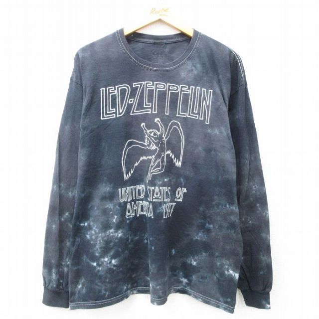 XL★古着 長袖 ロック バンド Tシャツ メンズ レッドツェッペリン クルーネック 黒他 ブラック タイダイ 【spe】 25mar31 中古