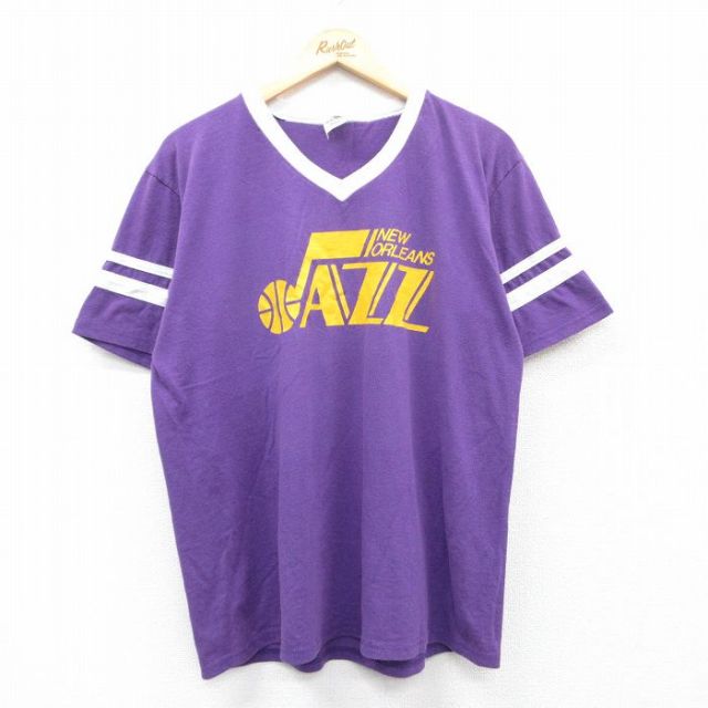 L★古着 半袖 ビンテージ Tシャツ メンズ 00年代 00s ニューオーリンズ JAZZ Vネック 紫他 パープル 25mar31 中古