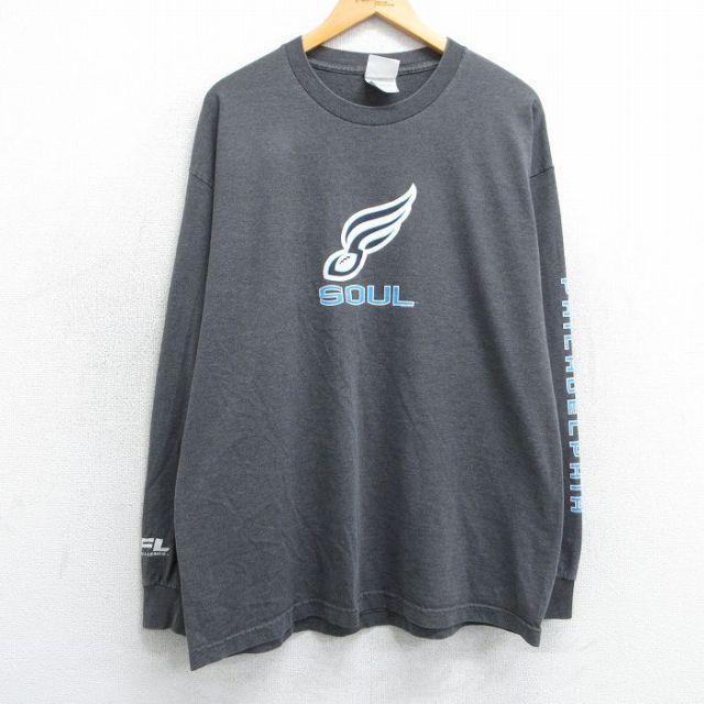 【50%OFF】XL★古着 長袖 ビンテージ Tシャツ メンズ 00年代 00s フィラデルフィアソウル クルーネック 濃グレー 霜降り 25apr01 中古
