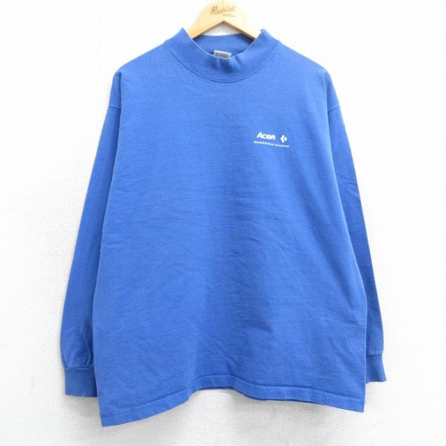 90s 長袖Tシャツ モックネック ブルー XL | 古着