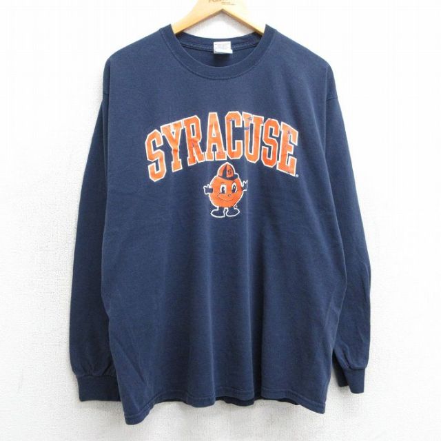 L★古着 長袖 ビンテージ Tシャツ メンズ 00年代 00s シラキュースオレンジ コットン クルーネック 紺 ネイビー 25apr01 中古
