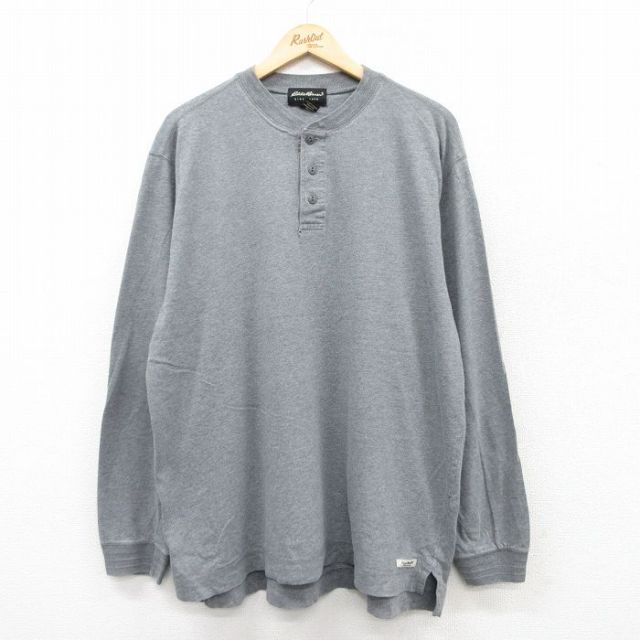 XL★古着 エディーバウアー 長袖 ビンテージ Tシャツ メンズ 00年代 00s 大きいサイズ コットン ヘンリーネック グレー 霜降り 25apr09 中古