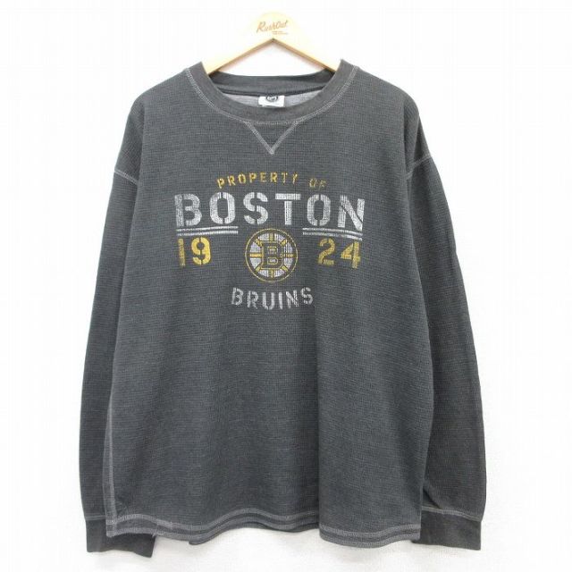 XL★古着 長袖 ビンテージ サーマン Tシャツ メンズ 00年代 00s NHL ボストンブルーインズ 大きいサイズ クルーネック 濃グレー アイスホッケー 25apr09 中古