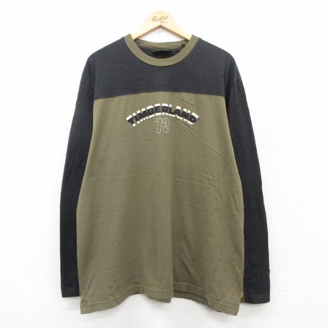XL★古着 ティンバーランド 長袖 ビンテージ フットボール Tシャツ メンズ 00年代 00s ビッグロゴ 大きいサイズ コットン クルーネック 緑系他 グリーン 【spe】 25apr09 中古