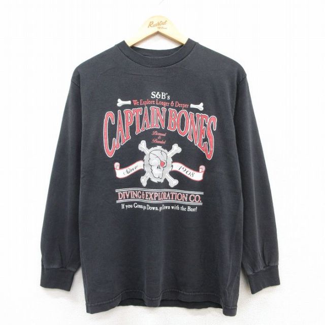 M★古着 STEVE＆BARRYS 長袖 Tシャツ メンズ 00年代 00s キャプテンボーンズ コットン クルーネック 黒 ブラック 25apr09 中古