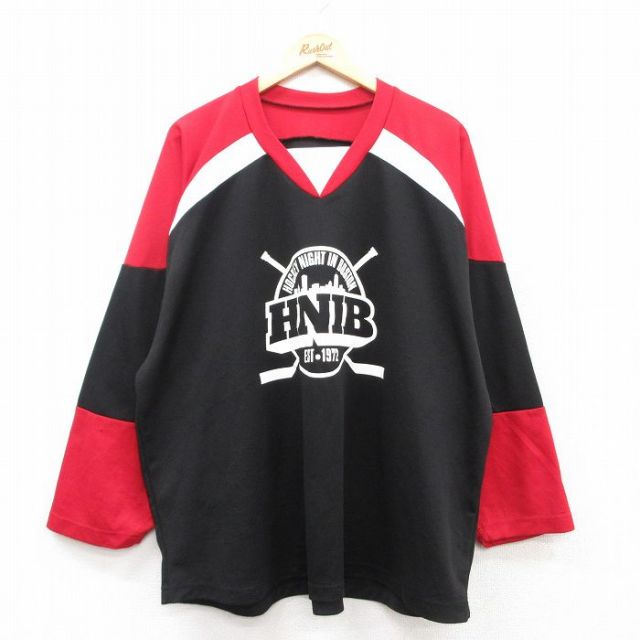 XL★古着 長袖 Tシャツ アイスホッケー ジャージ メンズ HNIB 大きいサイズ 黒他 ブラック 25apr09 中古