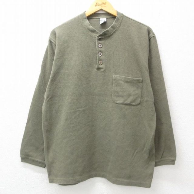 XL★古着 長袖 Tシャツ メンズ 00年代 00s 胸ポケット付き コットン ヘンリーネック 緑系 グリーン 25apr11 中古