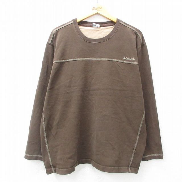 【50%OFF】XL★古着 コロンビア COLUMBIA 長袖 ビンテージ Tシャツ メンズ 00年代 00s ワンポイントロゴ 大きいサイズ コットン クルーネック 濃茶 ブラウン 25apr11 中古