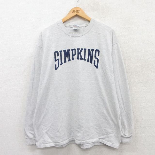 XL★古着 ヘインズ Hanes 長袖 ビンテージ Tシャツ メンズ 00年代 00s SIMPKINS クルーネック 薄グレー 霜降り 25apr17 中古