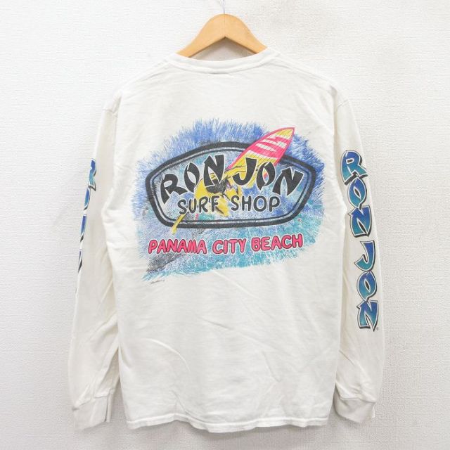 L★古着 ロンジョン 長袖 ビンテージ Tシャツ メンズ 00年代 00s サーフショップ パナマシティビーチ クルーネック 白 ホワイト 25apr17 中古